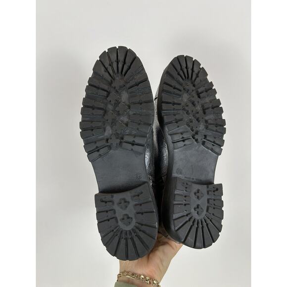 Shellys London Bootie 39 Silver Metallic Distressed Leather‎ Combat Boots Womens - Picture 8 of 11